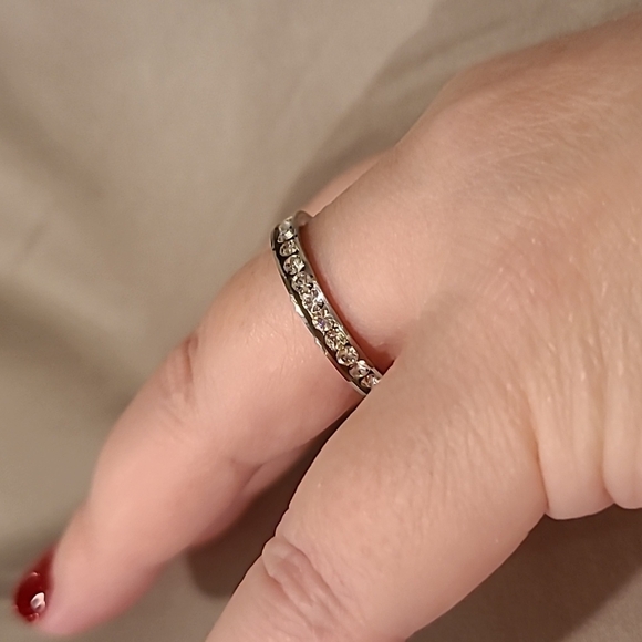 Eternity style cubic zirconia stainless steel channel set stones ring - Picture 4 of 7